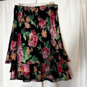 NWT Lauren Ralph Lauren silk size 8 skirt navy blue pink floral Y2K 2000s
